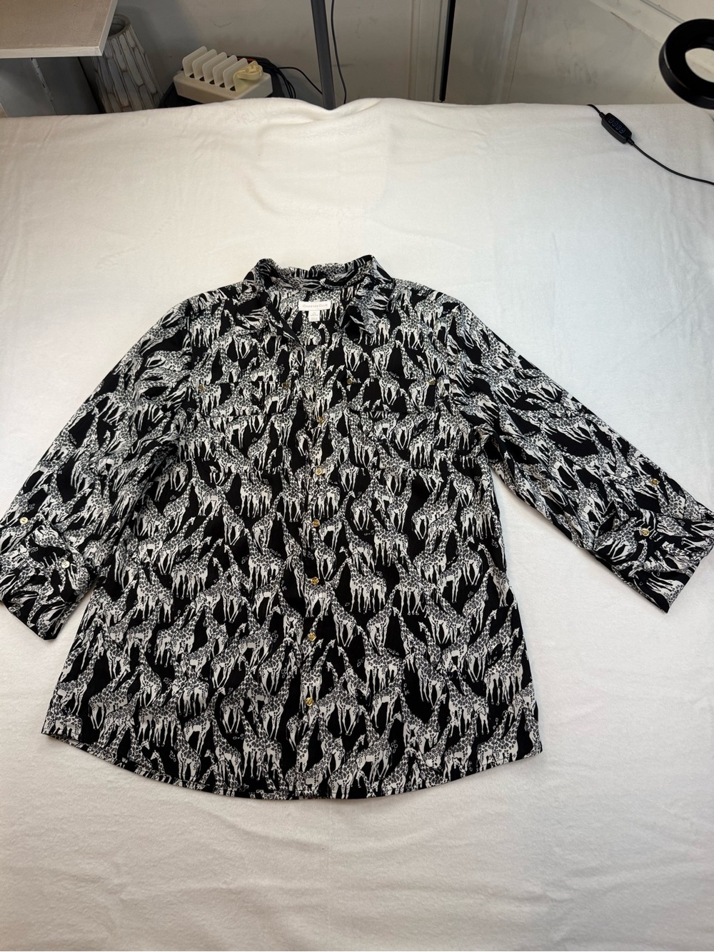 Charter Club Black & White Printed Button-Down Blouse